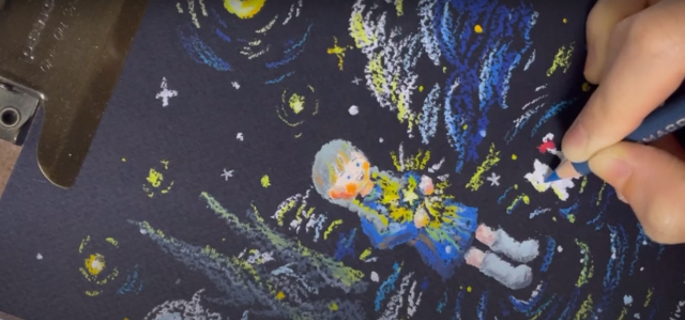 Drawing YouTube Lesson 3: How to Draw Starry ddasuhan (my own original drawing Inspired by Van Gogh's Starry Night) (ASMR)